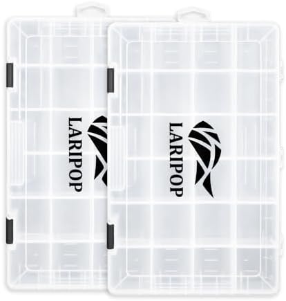 LARIPOP 2-Pack 3700 Fishing Tackle Boxes, Clear Plastic Storage Trays with Adjustable Dividers, Organizer for Lures, Hooks, Sinkers, Jigs & Fishing Accessories by LARIPOP