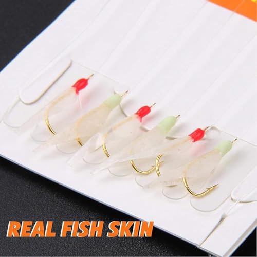 Fishing Bait Rigs Saltwater Surf Fishing Lures Bait Rig with Real Fish Skin Glow Beads Sharp Hooks Swivels Surf Fishing Rigs Sea Bass Cod Herring Hook Rig Size 4 6 8 - Image 4