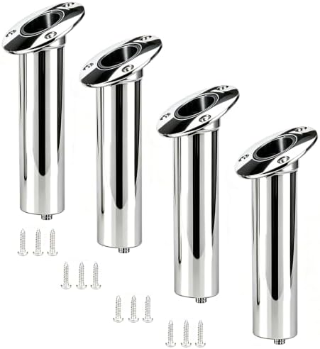 Amarine Made 4-Pack Heavy 316 Duty Stainless Steel Rod Holders with Drain, Flush Mount Fishing Rod Pole Holders (30 Degree) by AmarineMade