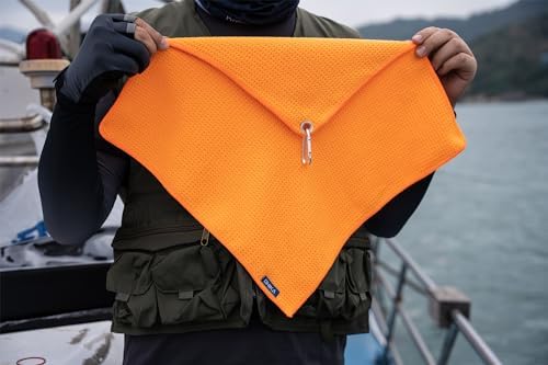 Microfiber Fishing Towels with Clip, Waffle Pattern for Effective Cleaning of Fishing Gears or Dirty Hands, 16” x 16”, Camping Towels, Hiking Towels, Pack of 3 (Orange) - Image 3