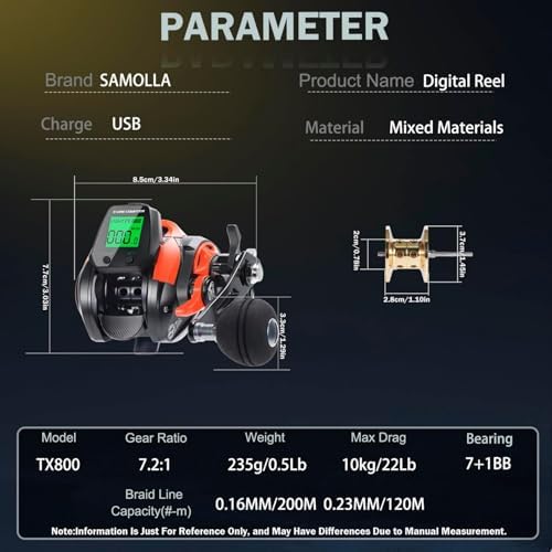 Line Counter Digital Baitcasting Fishing Reel with LCD Display Ultralight Baitcaster Reel, 22-35 Lb Max Drag, 6.3:1/7.2:1 Gear Ratio, Left/Right Hand, for Freshwater & Saltwater - Image 5