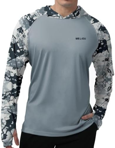 Men's UPF 50+ Sun Protection Hoodie, Long Sleeve Fishing Shirt by WELIGU