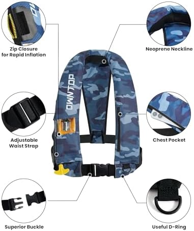 Owntop Automatic/Manual Inflatable Vest, Manual Convertible Option, Low Profile, Zipper Closure, Inflatable Fishing Jacket for Kayaking, Boating and Fishing, 24g CO2 Cylinder Included - Image 4