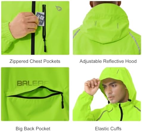 baleaf Men's Rain Jacket Waterproof Hood Lightweight Reflective Packable - Image 4