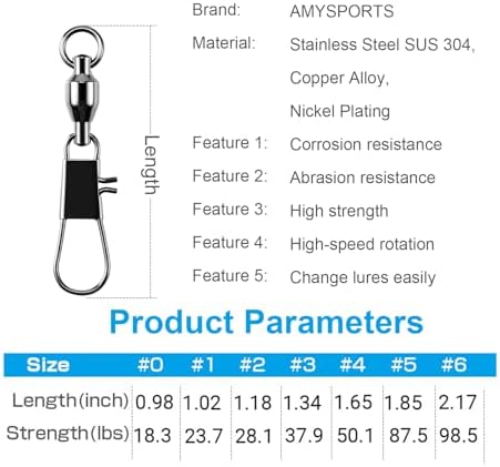 AMYSPORTS Steel Stainless Snap Swivels Saltwater Ball Bearing Fishing Swivel Lure Connector Barrel Swivels Fishing Tackle Black Nickel - Image 2