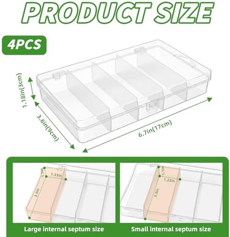 4 Pack 5-Grid Clear Plastic Fishing Tackle Storage Box, 7x4.3x1.2inch - Image 2