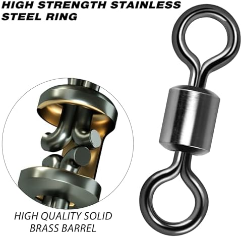 Alwonder Fishing Barrel Swivels, 40 to100-Pack Swivels Fishing Tackle Freshwater Saltwater Swivel Rolling Swivel Heavy Duty Stainless Steel Lures Leaders Line Connectors Terminal Tackle - Image 3