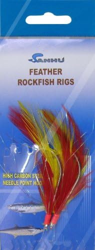 Rock Cod Feather Rigs Hook 3/0, Red Yellow, 10 Pcs by Sanhu