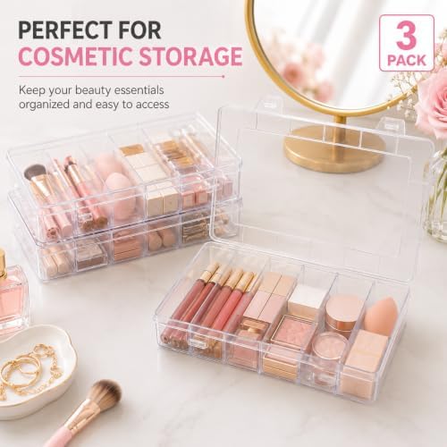 3 Pack 6 Compartment Organizer Box, Clear Plastic Storage Container with Snap Lock, Stackable Small Parts Organizer for Fishing Lures, Beads, Jewelry, Screws, Crafts and Nail Art Supplies - Image 3