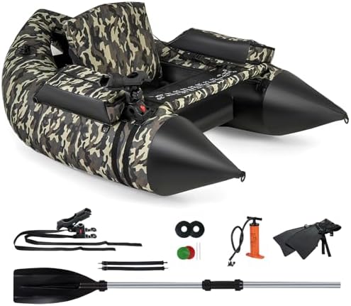 Goplus Inflatable Float Tube, Fishing Belly Boat with Fish Ruler, Pump, Storage Pockets, Adjustable Straps, Fishing Float Tube for Angling, 350LBS Load Capacity by Goplus