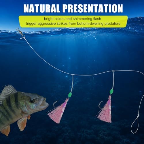 Fishing Bait Rigs Saltwater Set, Flounder Fluke Hi-Lo Rig with Flash Teaser 2 Hook Bottom Fishing Rigs Mackerel Rigs for Halibut Sea Bass Cod Rockfish Surf Pier Ocean Fishing - Image 5