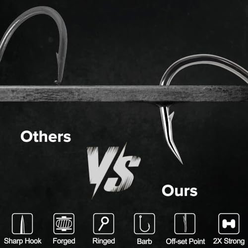 Baitholder Fishing Hooks, 50pcs Bait Holder Hooks Offset Long Shank Live Bait Fish Hook with Double Barbs for Bass Trout Crappie Saltwater Freshwater Fishing Size 4-6/0 - Image 5