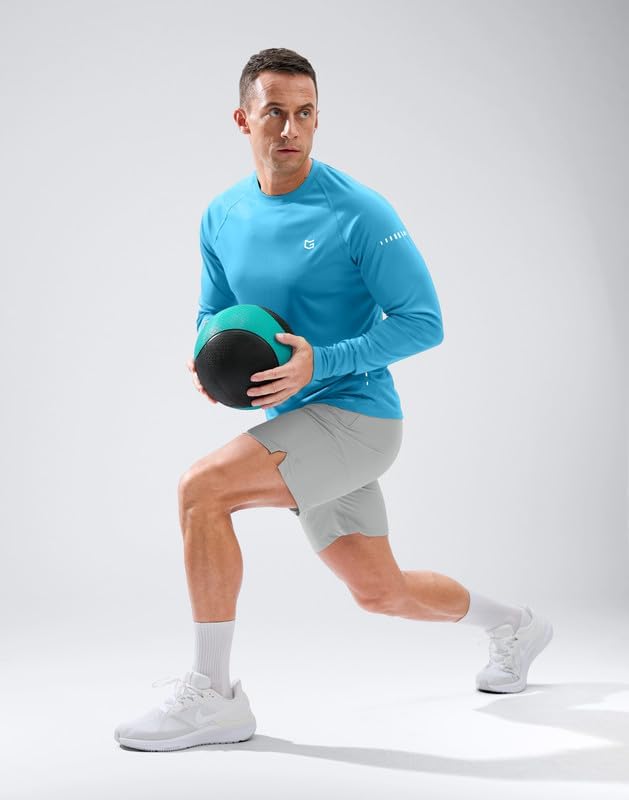 Men's Sun Protection Swim Long Sleeve UPF 50+ Rash Guard Lightweight Shirts - Image 3