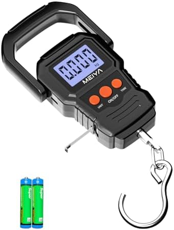 MEIYA Digital Fish Scale with Backlit LCD Display Up to 110lb/50kg for Anglers, Accurate Luggage Scale for Travel, Outdoor, Home Use, Includes 2 AAA Batteries and Hook, Essential Fishing Gear by MEIYA