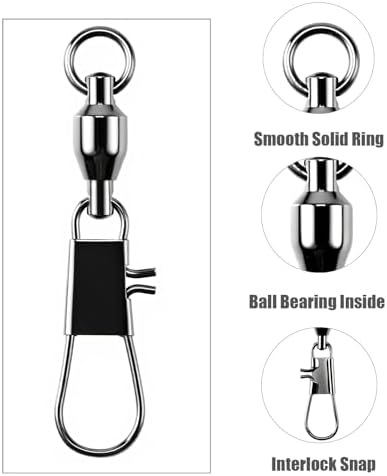 AMYSPORTS Steel Stainless Snap Swivels Saltwater Ball Bearing Fishing Swivel Lure Connector Barrel Swivels Fishing Tackle Black Nickel - Image 3