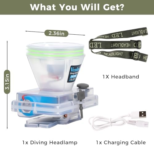 Rechargeable Diving Headlamp, 4 Modes, 20H Runtime, Lightweight Scuba Dive Light, 4000mA Battery with USB Charger Cable - Image 7