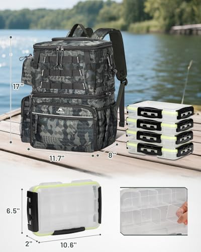 MATEIN Fishing Backpack with 4 Tackle Boxes, Fishing Bag with Rod Holder - Image 4