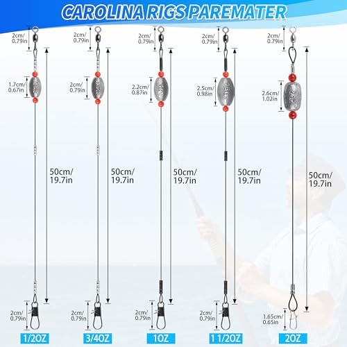 AGOOL Carolina Rig Catfish Rigs Saltwater Bottom Surf Fishing Rigs with Fishing Wire Leader Egg Sinkers Flounder Rigs Fishing Ready Rigs for Flounder Striped Bass Grouper Drum Redfish Fishing - Image 2