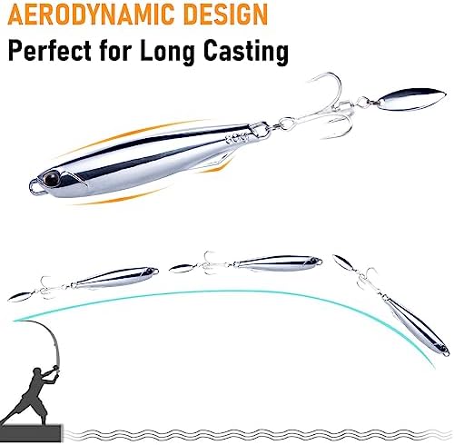 Dr.Fish 3 Pack Jigging Spoons Metal Casting Jigs Bladed Treble Hooks Saltwater Casting Spoons Surf Fishing Trolling Lures Vertical Diamond Jigs Mackerel Striper Bluefish Lures - Image 7