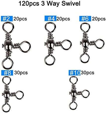 AKOSU 120pcs Fihshing Accessories Three Way Swivels Cross Line Barrel Stainless Steel Swivel Saltwater T-Turn Fishing Line Connector #2, 4, 6, 8, 10 - Image 5
