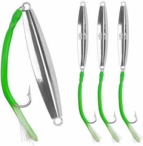 Saltwater Fishing Lures Diamond Jigs,3PCS Flat Metal Casting Jigging Spoon Baits with Teasers J Hooks for Surf Fishing Bluefish Striper Tuna Salmon Freshwater by VATEICO