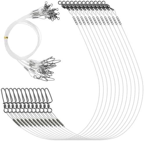 Fluorocarbon Fishing Leader, 12/24pcs Fluorocarbon Leader Line with Swivels Snap Invisible Fishing Wire Leader Connect Tackle Lures Bait Hooks for Saltwater Freshwater by SILANON