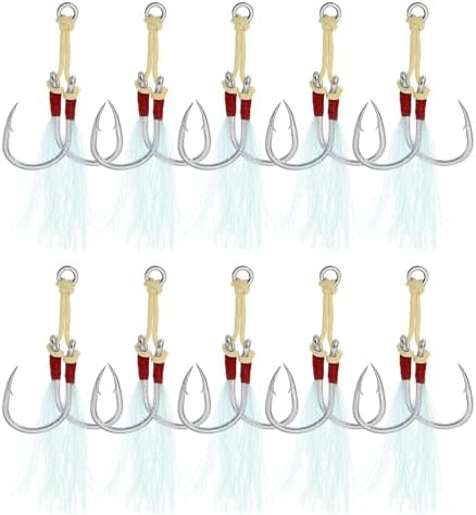 PATIKIL Fishing Assist Hooks Kit, Double Assist Jigging Hook with Glow Tassel for Slow Pitch Jigs Vertical Jigging Lure by PATIKIL