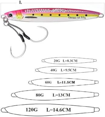 OCEAN CAT Long Casting Slow Fall Pitch Fishing Jigs Lures Lead Metal Flat Sinking Vertical Shore Jigging Bait with Assist Hook for Saltwater Freshwater Fishing 20g 40g 60g 80g - Image 2