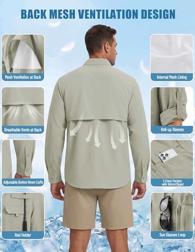 WULFUL Men's Sun Protection Fishing Shirts UPF 50+ Lightweight Quick Dry Cooling Long Sleeve Shirts for Work Hiking Safari - Image 5