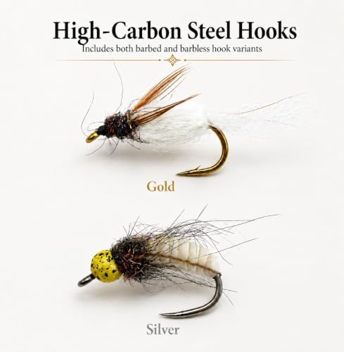 58PCS Fall Trout Nymph Flies Kit, 11 Patterns Barbed & Barbless Assortment with Fly Box, Squirmy Worm, Zebra Midge, Hare's Ear for Autumn Stream Fishing, Sizes #10-#18 - Image 6