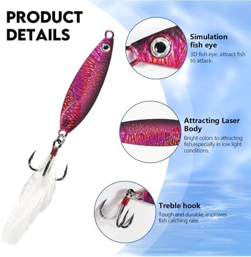 Eupheng Micro Shore Jigging Lure, Metal Jigs Fishing Lures Saltwater, Vertical Jigging & Shore Casting Baits for Tuna Salmon Bass Striper Mackerel - Image 3