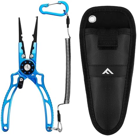 FLISSA Fishing Pliers, Safety Lock Design Fish Pliers Saltwater, Aluminum Hook Remover, Titanium 6Al-4V Jaw and Tungsten Carbide Line Cutters, Sheath & Lanyard, Fishing Gear Gifts for Men by FLISSA