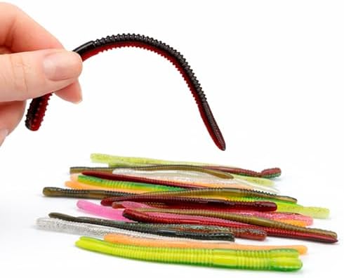 10Pcs Soft Plastic Worms for Bass Fishing, Multicolor Stick Worm Set, Freshwater Fishing Bait by Unknown