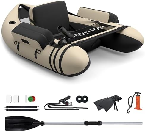 GYMAX Fishing Float Tube, 350lbs Inflatable Fishing Boat with Paddle, Pump, Flippers, Fish Hook Stators, Fish Ruler, Storage Pockets, Portable Backpack Belly Boat for Adults Fishing by GYMAX