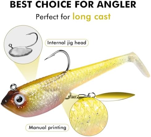 TRUSCEND Shadtale Easy Catch Soft Fishing Lures with BKK Hooks - Trembly Sinking and Vibrating Swim for More Bites, Pre-Rigged Swimbaits for Bass, Trout, Crappie, Walleye, Freshwater Saltwater Fishing - Image 4