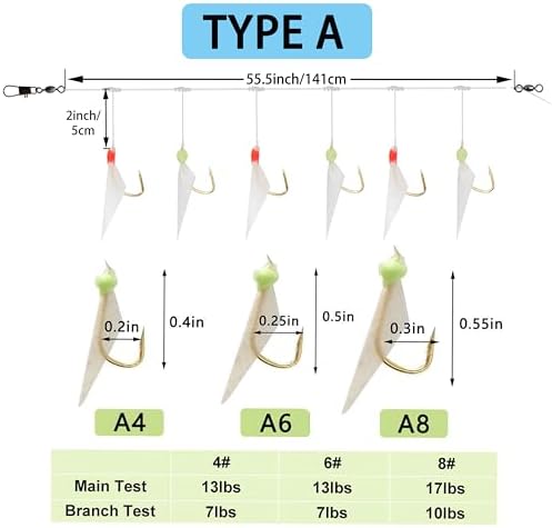 Fishing Bait Rigs Saltwater Surf Fishing Lures Bait Rig with Real Fish Skin Glow Beads Sharp Hooks Swivels Surf Fishing Rigs Sea Bass Cod Herring Hook Rig Size 4 6 8 - Image 2