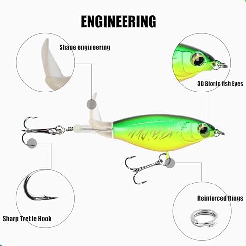 EXAURAFELIS Topwater Buzz Lure, Floating Rotating Tail Fishing Lure, Surface Noisy Hard Bait, Artificial Segmented Bait for Bass, Pike, Trout, Freshwater Saltwater Angling Tackle - Image 5