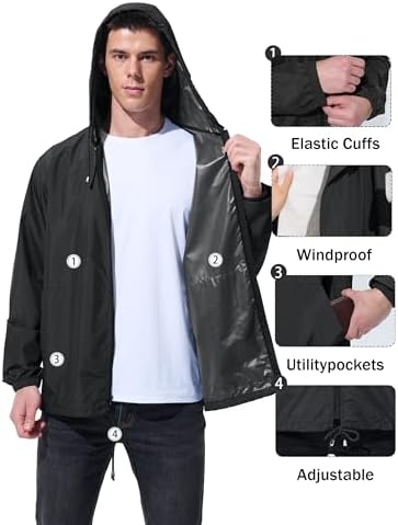 UIQUR Mens Rain Jacket Raincoat Waterproof Windbreaker - Image 6