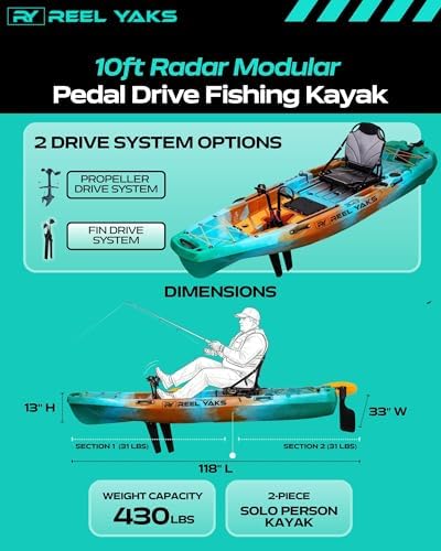Reel Yaks Radar Modular Fishing Kayak, 10ft, 430 lbs Capacity - Image 3