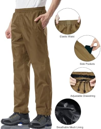 iCreek Men's Rain Pants Waterproof Breathable Lightweight Rain Over Pants - Image 3
