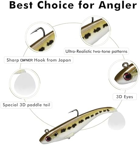 TRUSCEND Shadtale Easy Catch Soft Fishing Lures with BKK Hooks - Trembly Sinking and Vibrating Swim for More Bites, Pre-Rigged Swimbaits for Bass, Trout, Crappie, Walleye, Freshwater Saltwater Fishing - Image 3