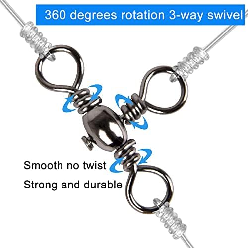 AKOSU 120pcs Fihshing Accessories Three Way Swivels Cross Line Barrel Stainless Steel Swivel Saltwater T-Turn Fishing Line Connector #2, 4, 6, 8, 10 - Image 6
