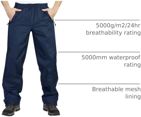 33,000ft Men's Rain Pants, Waterproof Rain Over Pants, Windproof Pants - Image 4