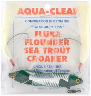 Aqua-Clear Hi-Lo Fishing Rig Teaser Lure, Saltwater Fishing Rig for Flounder Fluke Sea Trout Croaker, 3/0 Wide Gap Hook, 40lb Mono Leader, T Standoff, Hair Teaser, Holographic Minnow by AQUA-CLEAR