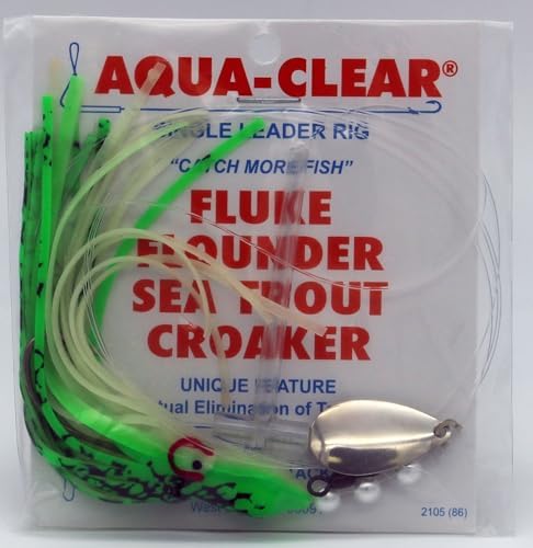 Aqua-Clear Squid Teaser Rig Fishing Lure, Saltwater Fishing Rig with 3/0 Extra Long Hook, Fluke Flounder Trout Croaker Rig, Mono Leader AFW Swivel Spinner, Multi Color Variations by AQUA-CLEAR