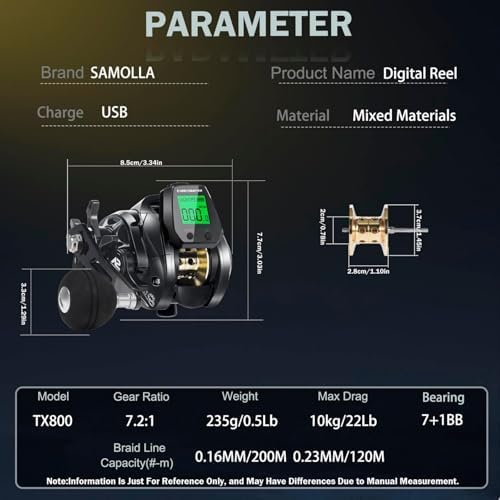 Line Counter Digital Baitcasting Fishing Reel with LCD Display Ultralight Baitcaster Reel, 22-35 Lb Max Drag, 6.3:1/7.2:1 Gear Ratio, Left/Right Hand, for Freshwater & Saltwater - Image 6