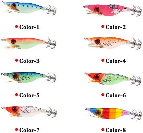 Pack of 8 Fishing Squid Jigs Saltwater Lures Luminous Squid Bait Jig Hooks 9.2g/10cm - Image 2