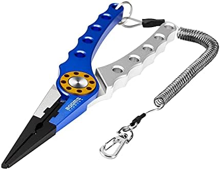 Booms Fishing X1 Aluminum Fishing Pliers Saltwater, Surf Fishing Tackle Kit, Fishing Multitool Hook Remover Braided Fishing Line Cutting and Split Ring with Coiled Lanyard and Sheath by BoomsFishing