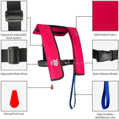 Manual Inflatable Life Jackets for Women,Life Vest for Adults,Preserver PFD for Women,Supports Weight up to 330 pounds - Image 2