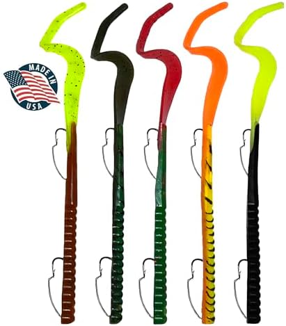 Delong Lures Fishing Lures Bass Set, 10" Pre-Rigged Weedless Swim Bait, Twister Tail Bass Fishing Lures, Extra Durable Soft Plastic Baits for Freshwater - 5 pcs Bass Baits and Lures Pack, Made in USA by DelongLures
